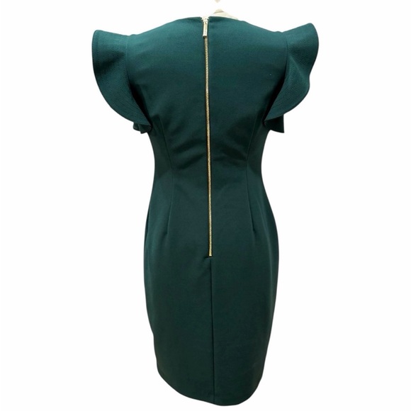 Calvin Klein Green Ruffle Sleeve Sheath Dress Green Size 4 Cocktail Party - Picture 3 of 10